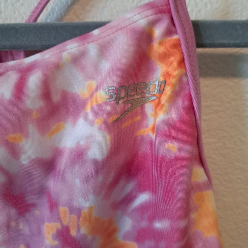 Speedo Girls Pink Orange Tie Dye One Piece Swimsuit Racerback Size Lrg L G 12-14